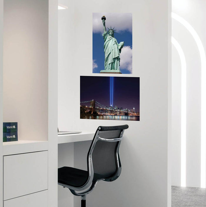 16x24 inch Statue of Liberty Against Blue Sky Decal Installed in Cubicle