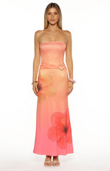Summa Pink Ombre Hibiscus Strapless Maxi Dress