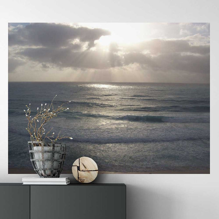36 inch Sunset Over Ocean Decal Installed Above Cabinet