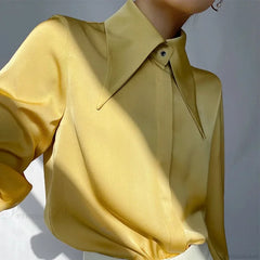 Vintage Satin Silk Turn Down Collar Blouse